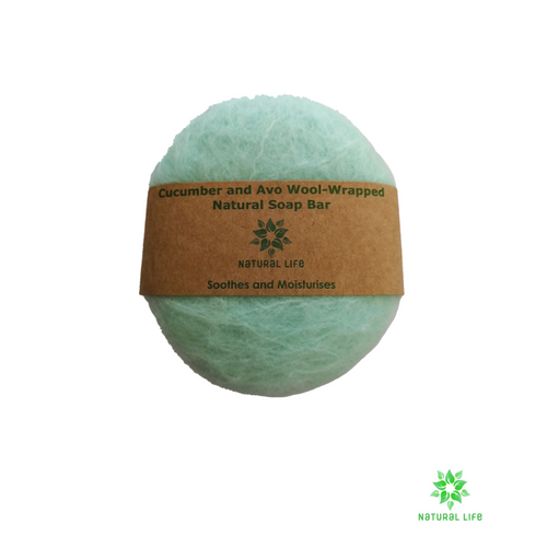 Cucumber and Avocado Wool-wrapped Natural Soap Bar - Aqua