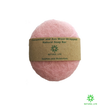 Cucumber and Avocado Wool-wrapped Natural Soap Bar - Pink